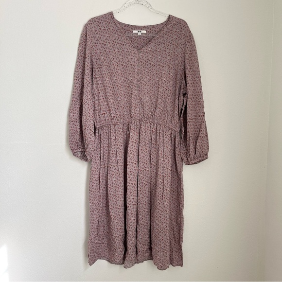 Uniqlo Ditsy Floral 3/4 Blouson Sleeve Midi Dress Size L - Picture 2 of 10